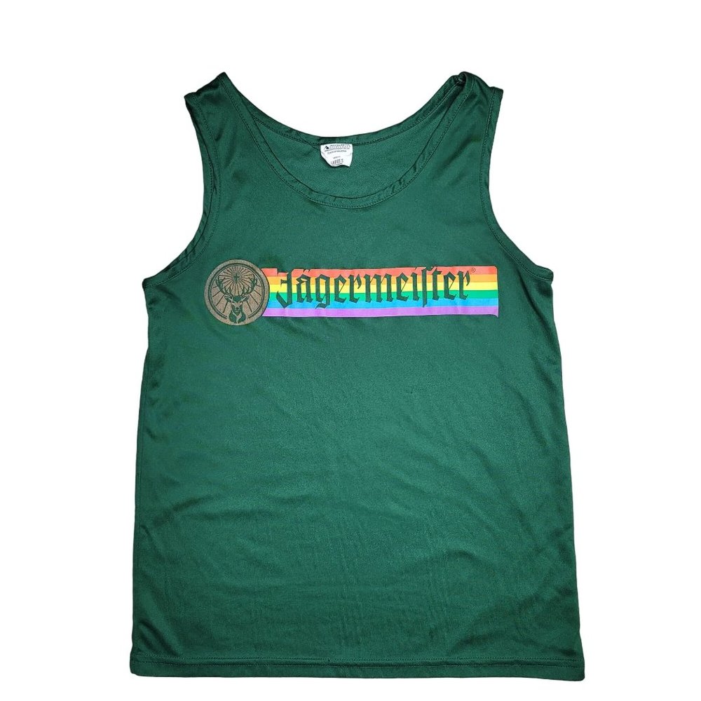 Vintage Jagermeister Tank Top green rainbow logo drinking vacation size small